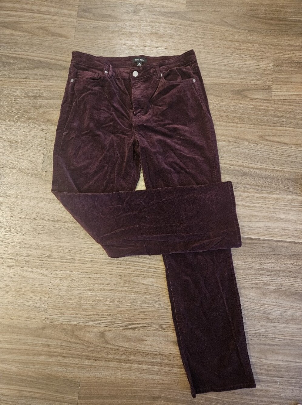 Burgundy Velvet Straight Leg Pants Size 12/32 NWOT